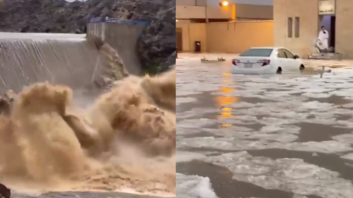 السعودية..المياه تغمر السيارات وفيضان سد وادي بسل في الطائف بسبب الأمطار الغزيرة (فيديوهات)