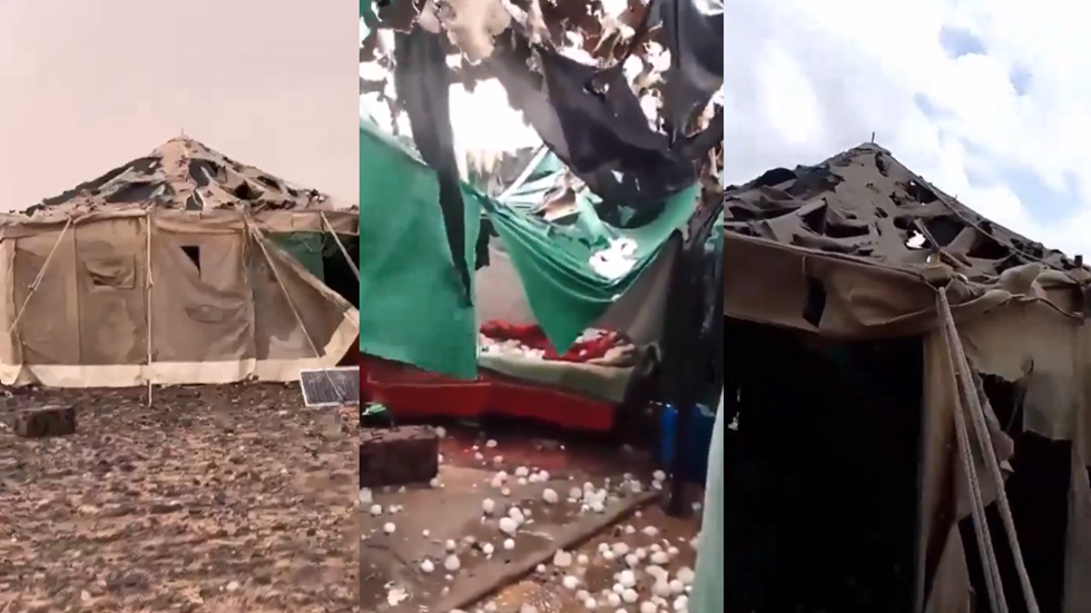 تزامنا مع سيول عارمة.. حبات برد بأحجام كبيرة تخترق الخيام في السعودية (فيديو)