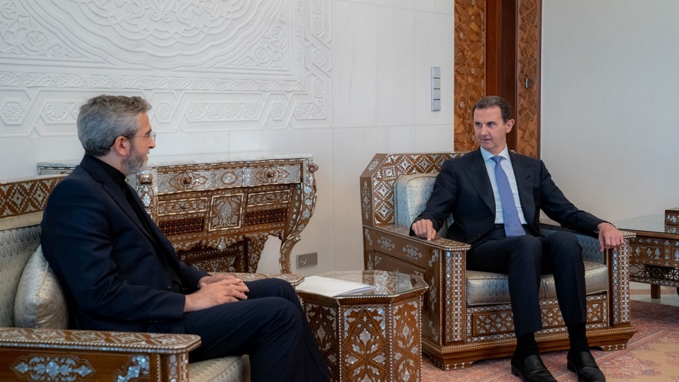الرئيس السوري بشار الأسد اليوم الثلاثاء مع وزير الخارجية الإيراني بالوكالة علي باقري