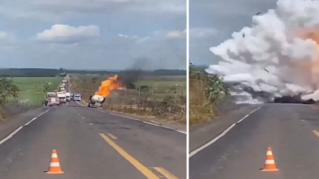 لقطات لانفجار شاحنة غاز في البرازيل (فيديو)