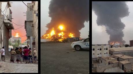 شاهد.. اندلاع حريق ضخم عقب غارات جوية إسرائيلية عنيفة على مدينة الحديدة غربي اليمن (صور + فيديو)
