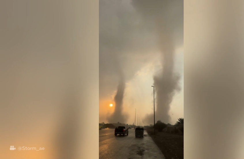 ظاهرة طبيعية نادرة في الإمارات.. إعصاران قمعيان يضربان جنوب رأس الخيمة