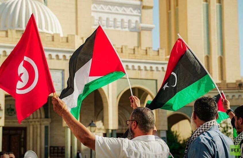 الليبيون يخرجون رفضا لعرقلة "قافلة الصمود" ويطالبون بعدم الالتفاف على القضية الفلسطينية (صور)