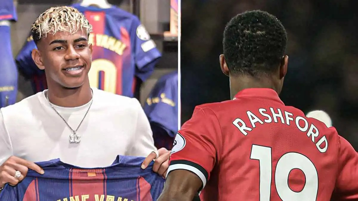 رد فعل لامين جمال على انتقال راشفورد إلى برشلونة (صورة)