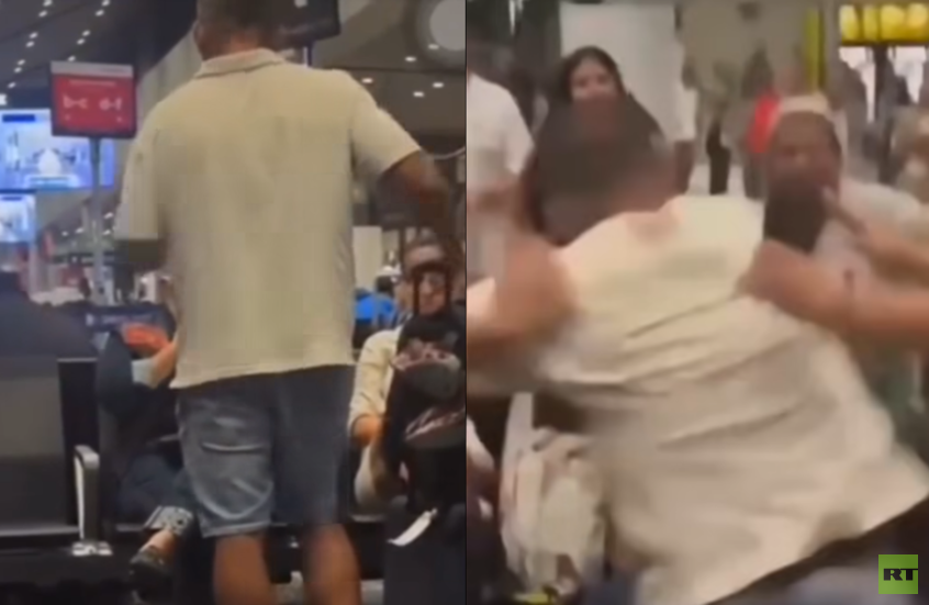 بالفيديو.. رجل يصفع امرأة لرفضها ترك مقعد الانتظار في مطار كولومبي وسط غضب الموجودين