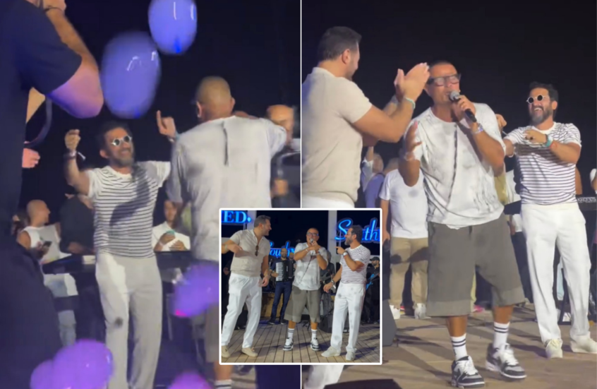 أحمد حلمي وعمرو يوسف يفاجئان عمرو دياب على المسرح (فيديو)