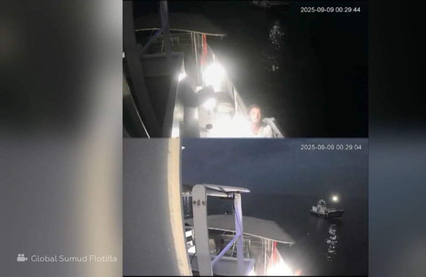 كاميرا مراقبة تسجل لحظة هجوم بـ"مسيرة" على أسطول الصمود