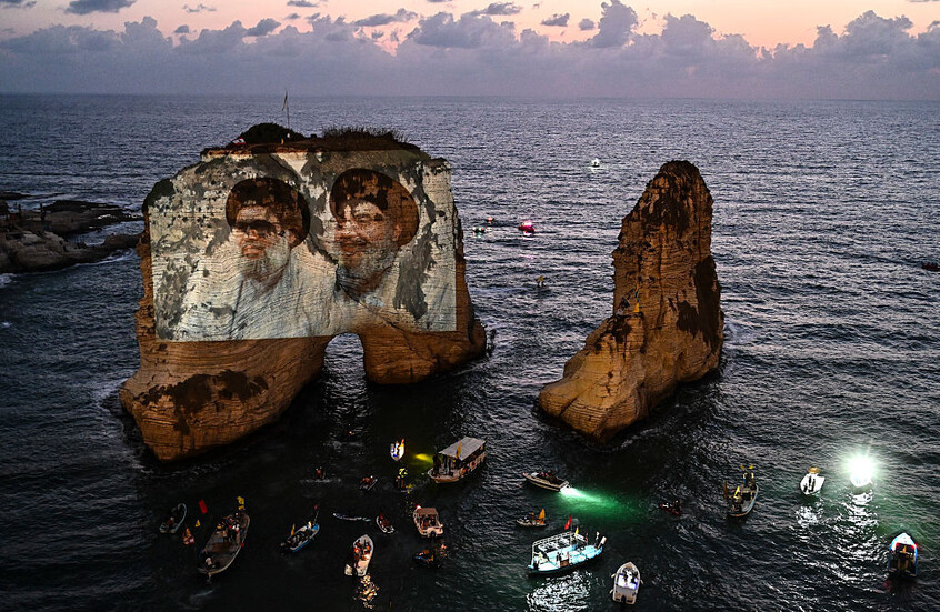 لبنان.. سلام يلغي مواعيده اعتراضا على إضاءة صخرة الروشة بصورة نصر الله