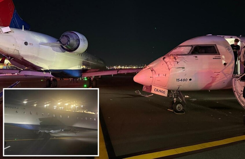 اصطدام طائرتين في مطار أمريكي (فيديو)