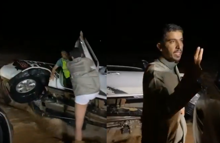 شجاعة في قلب السيل.. شبان سعوديون ينقذون وافدين صينيين من الغرق في حائل (فيدو)