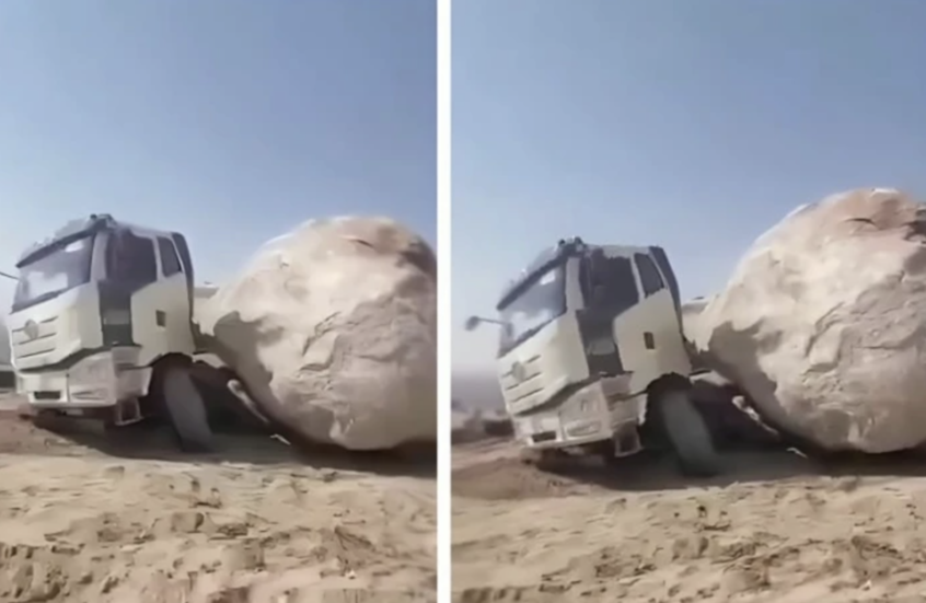 بالفيديو.. صخرة ضخمة تهوي على شاحنة في جبال مكة ونجاة سائقها بمعجزة