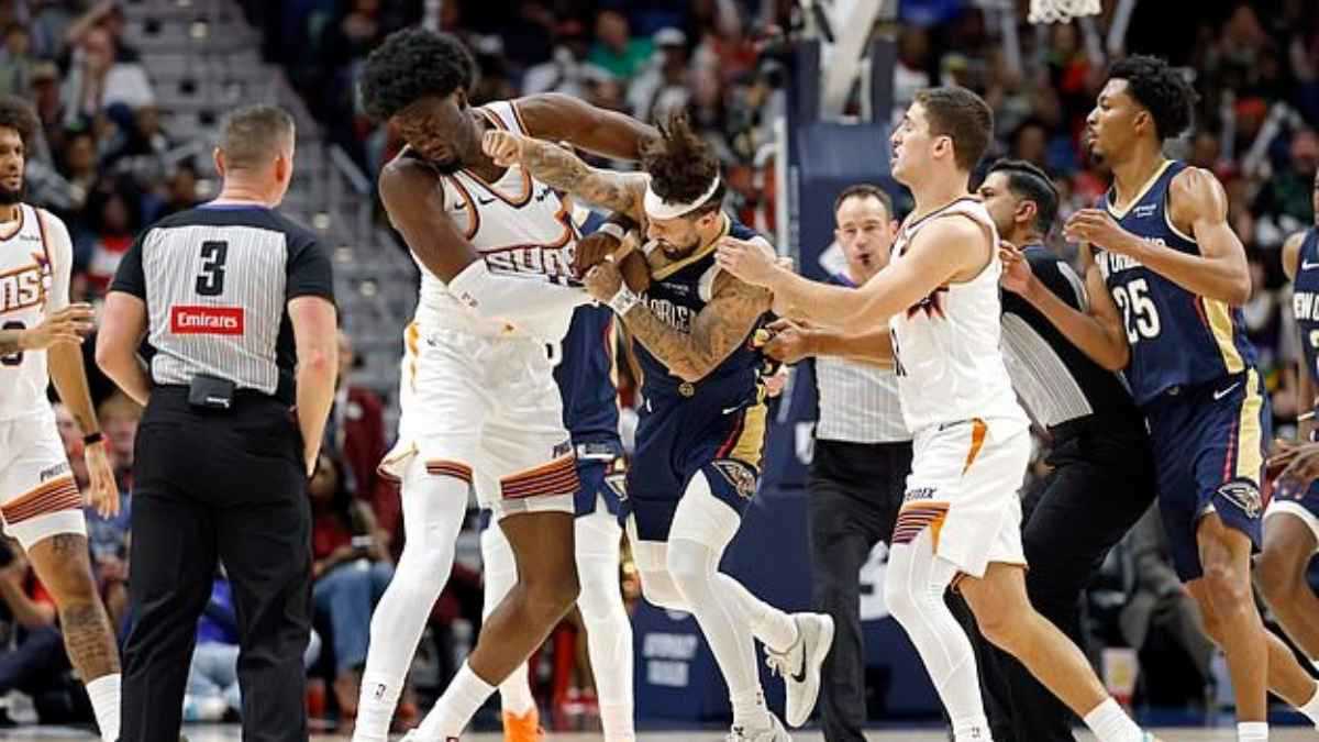 لكمات وشجار عنيف.. مباراة تتحول إلى ساحة ملاكمة في دوري السلة الأمريكي (فيديو - صورة)