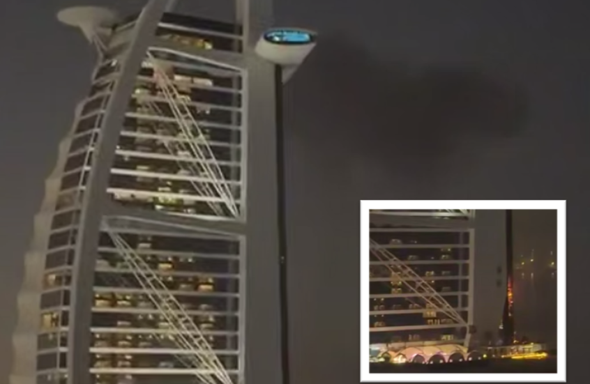 لقطات تظهر حريقا في فندق "برج العرب" بدبي بعد إصابته بمسيّرة إيرانية (فيديوهات)