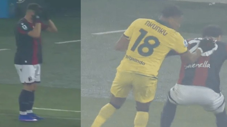 رد فعل غير متوقع لمدافع بولونيا بعد تعرض زميله لمراوغة 