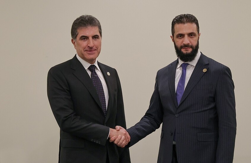 بيان: الشرع في اتصال هاتفي مع بارزاني أدان الهجمات على إقليم كردستان العراقي