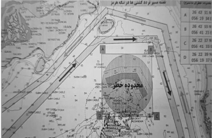 الحرس الثوري ينشر خريطة الدخول والخروج الآمن عبر مضيق هرمز لتفادي الألغام (صورة)