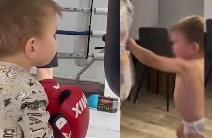 طفل روسي في الثانية من عمره يبهر الجمهور بمهاراته في الملاكمة
