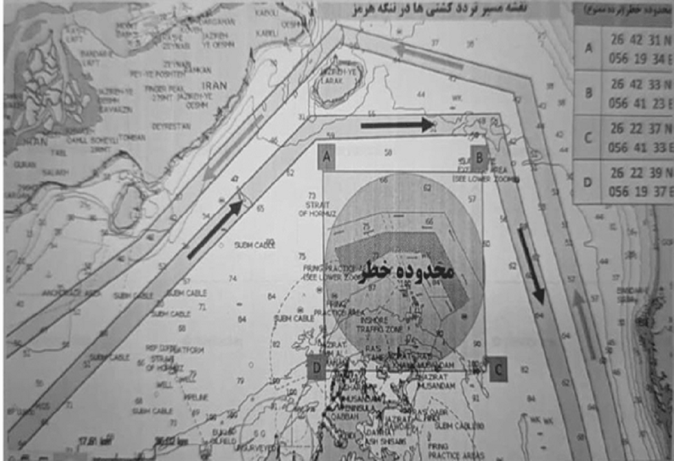 الحرس الثوري ينشر خريطة الدخول والخروج الآمن عبر مضيق هرمز لتفادي الألغام (صورة)