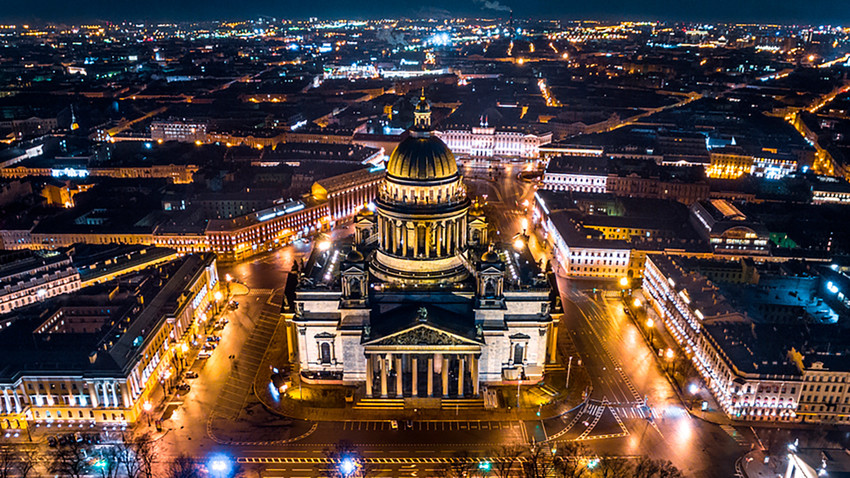 Saint Isaac's Cathedral in Saint Petersburg Aerial View
