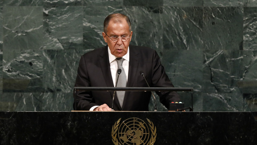 Menteri Luar Negeri Rusia Sergey Lavrov pada Sidang Umum PBB ke-72.