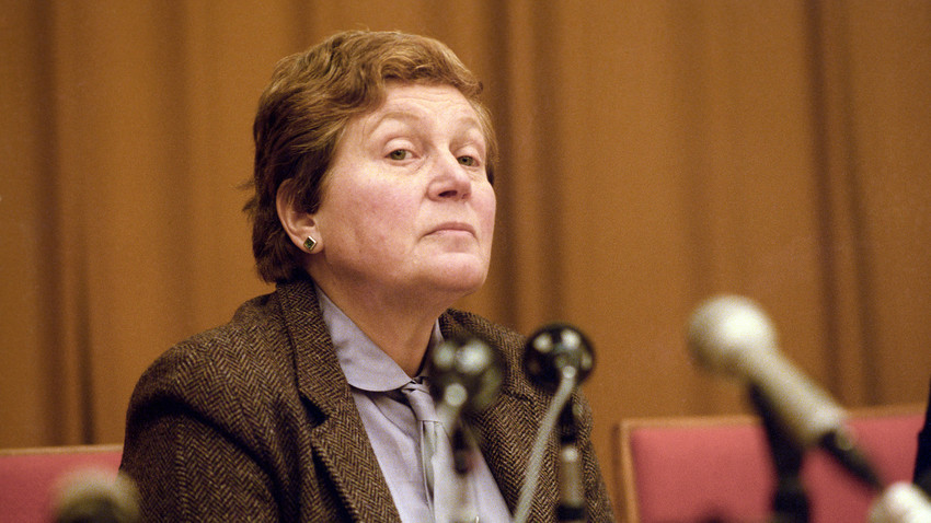 Svetlana Alliluyeva, daughter of Joseph Stalin, at a press conference.