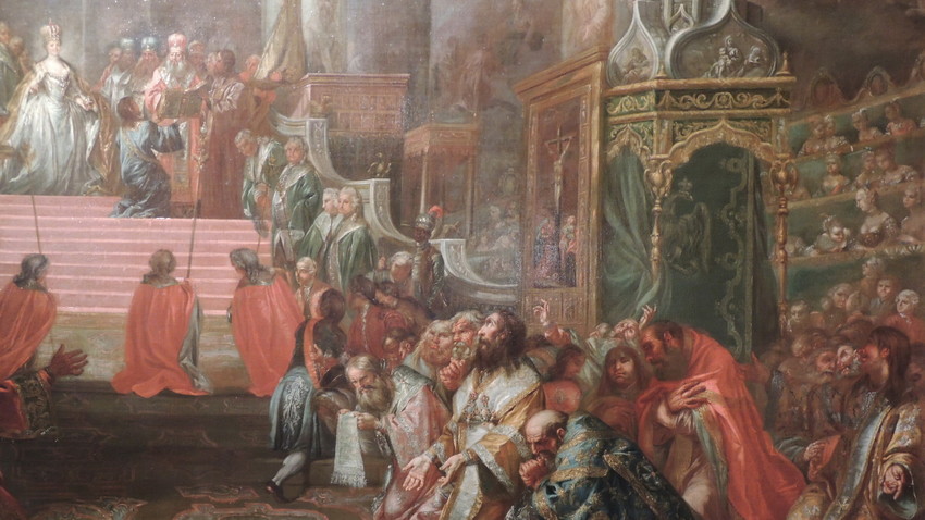  Krönung von Katharina II. zur Zarin, 22. September 1762
 Kopie von Gemälde von Stefano Torelli, heute Tretjakow-Galerie