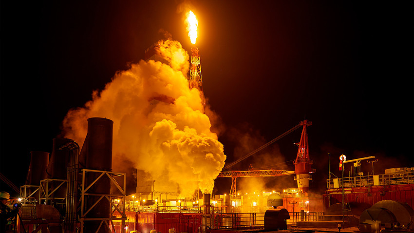 The Prirazlomnaya offshore rig, Gazprom Neft's oil production outpost on the Russian Arctic Shelf. 