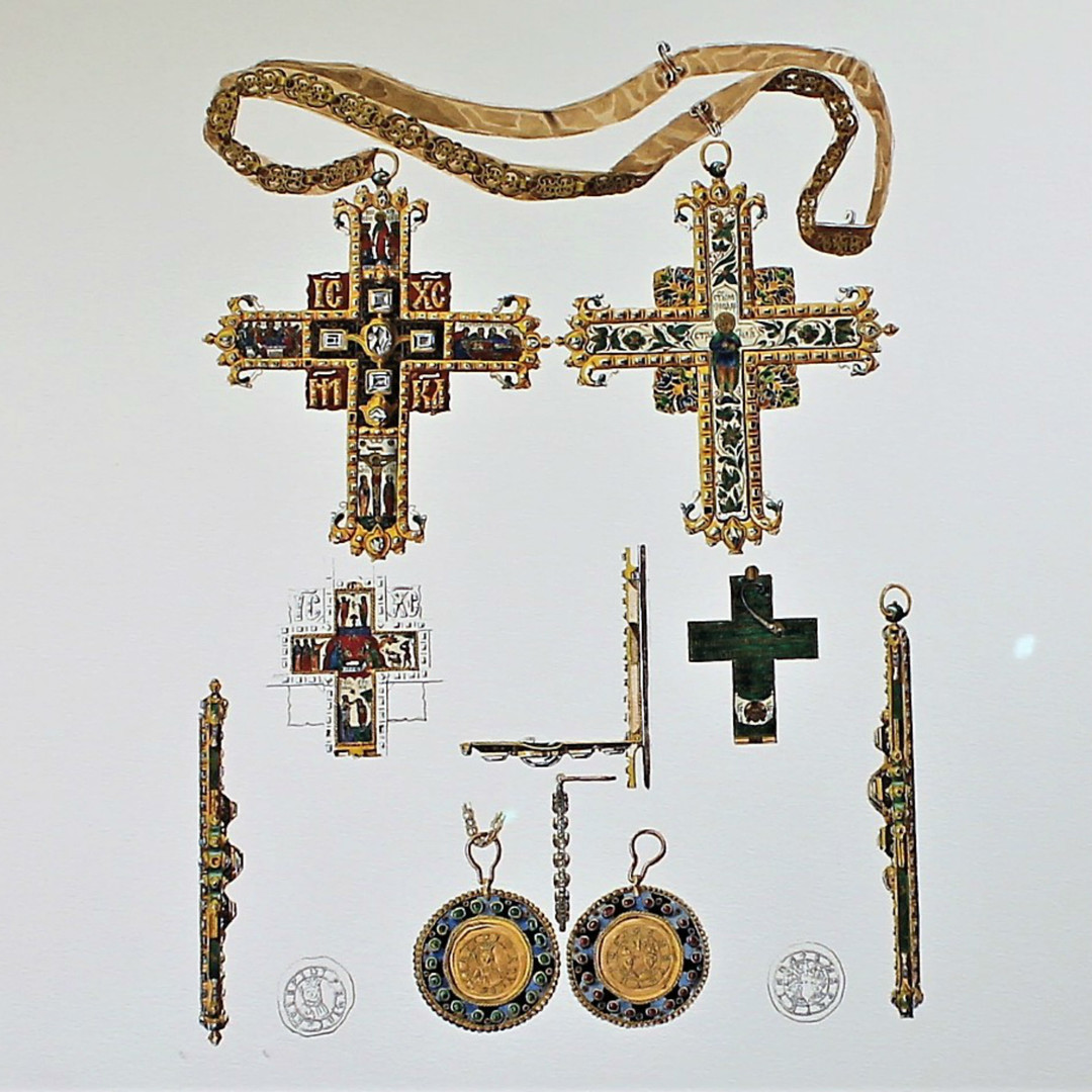 L'Encolpion (Croix pectorale) (1662-1682) et la Médaille du Prince Vassili Vassilievitch Golitsyne.
