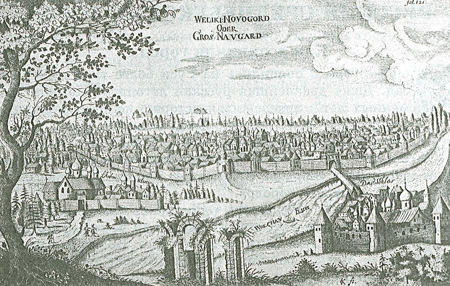 Nowgorod im 17. Jahrhundert, gezeichnet von Adam Olearius