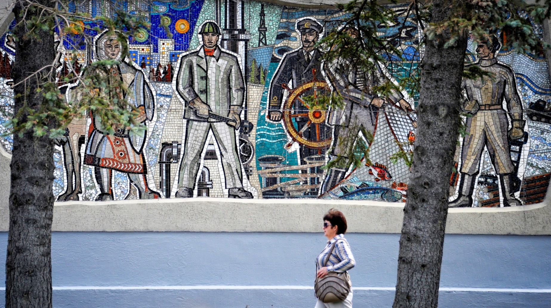 Soviet mosaic in Yuzhno-Sakhalinsk.