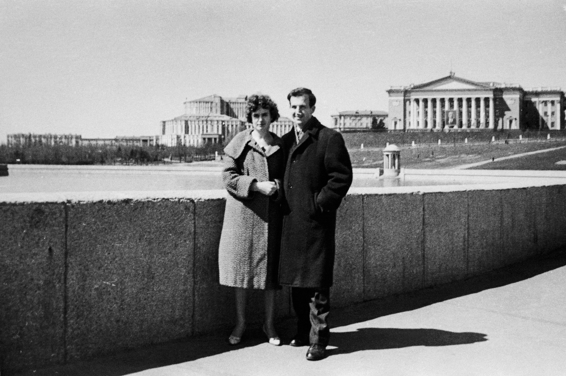Lee Harvey Oswald and Marina Prusakova (his Soviet-born wife) standing in a park in Minsk, USSR.
