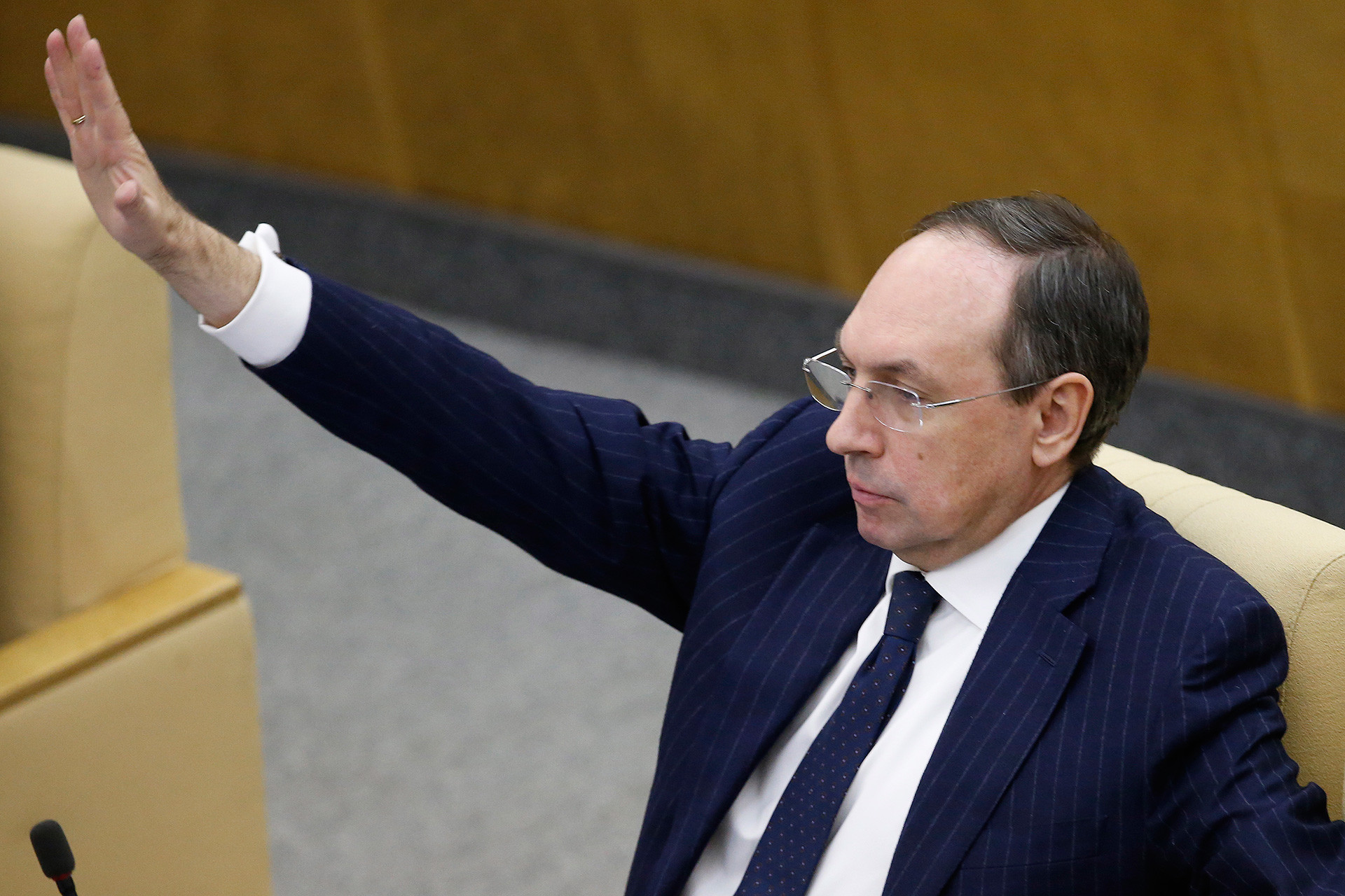 Vyacheslav Nikonov, Chairman of the Russian State Duma Committee on Education and Science, attends a State Duma plenary meeting.