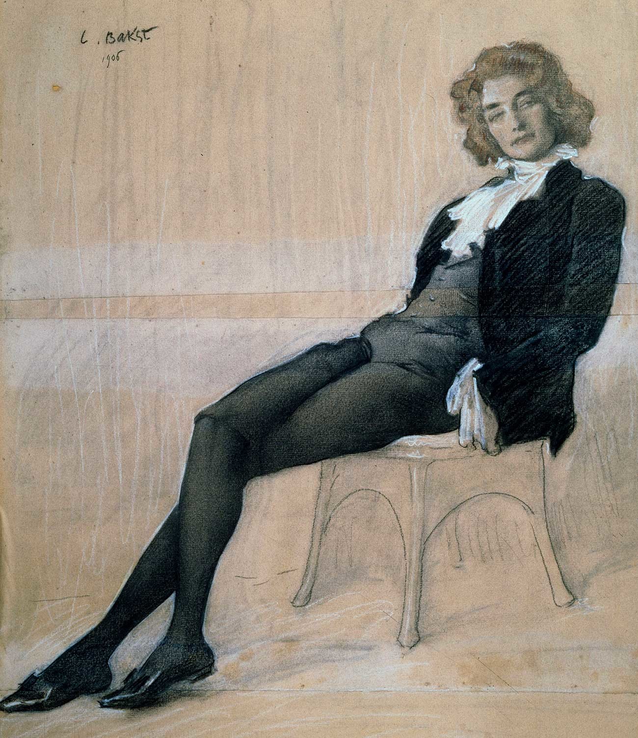 Zinaída Guíppius retratada por Leon Bakst. Com o marido Dmítri Merejkóvski, Guíppius foi uma das figuras mais influentes da cena literária petersburguense no primeiro quarto do século 20.