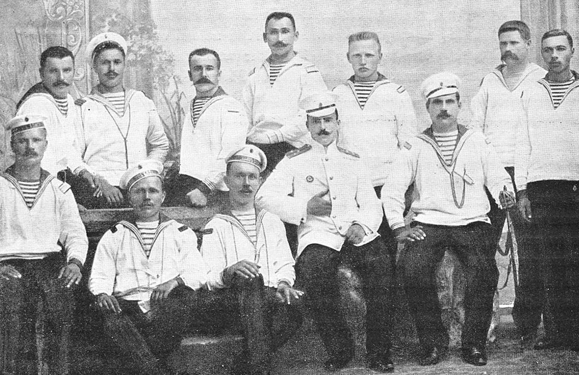 Some of the crew of the battleship Potemkin. The lieutenant in the center of the group was one of the officers killed by the rebels.