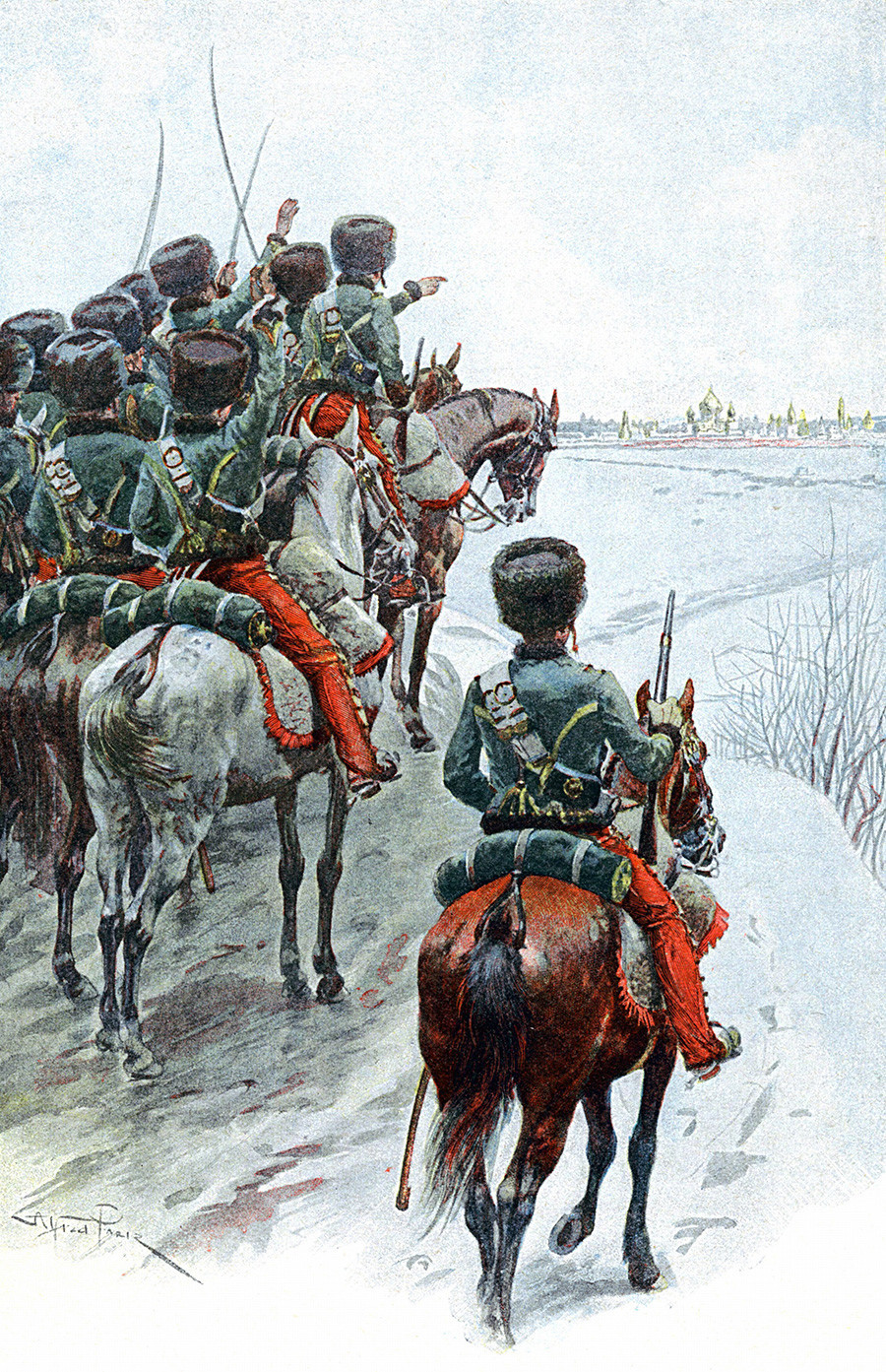 Napoleonova Velika armija u predgrađu Moskve, 1812. Slika s početka 20. stoljeća.