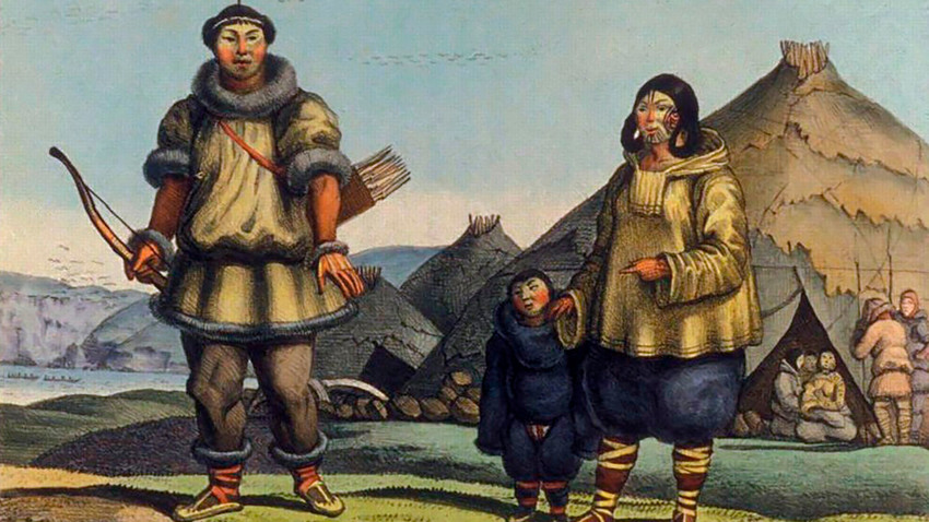 Representation of a Chukchi family by Louis Choris (1816). These people were fearless warriors and even the Russian empire could not beat this small nation