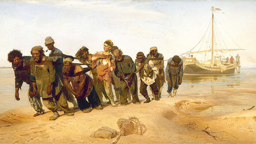 『ヴォルガの船引き』（1870年～1873年）、イリヤ・レーピン画