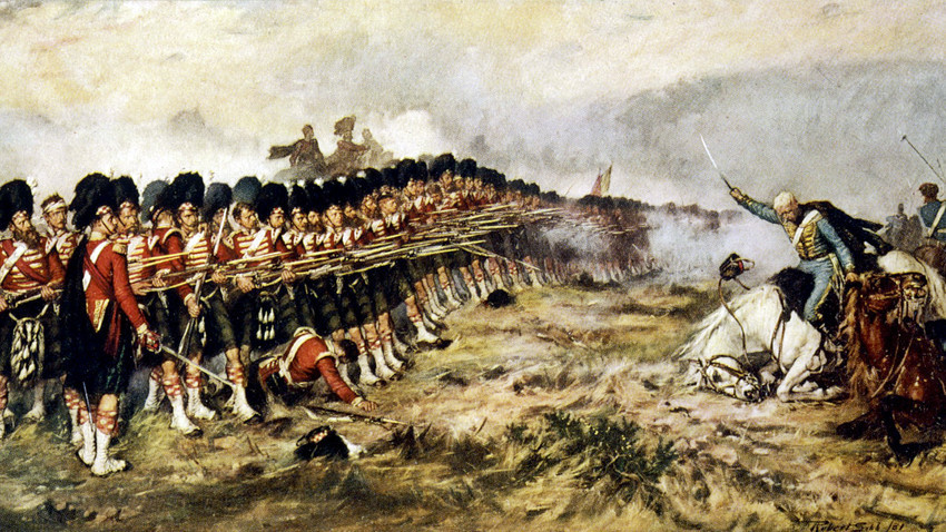 La 'Delgada Línea Roja' del 93º Regimiento de Highlanders del Ejército Británico repele el ataque de la caballería rusa, 25 de octubre de 1854.