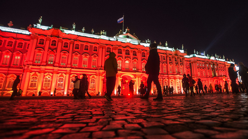 The Storming of the Winter Palace light show in St. Petersburg.