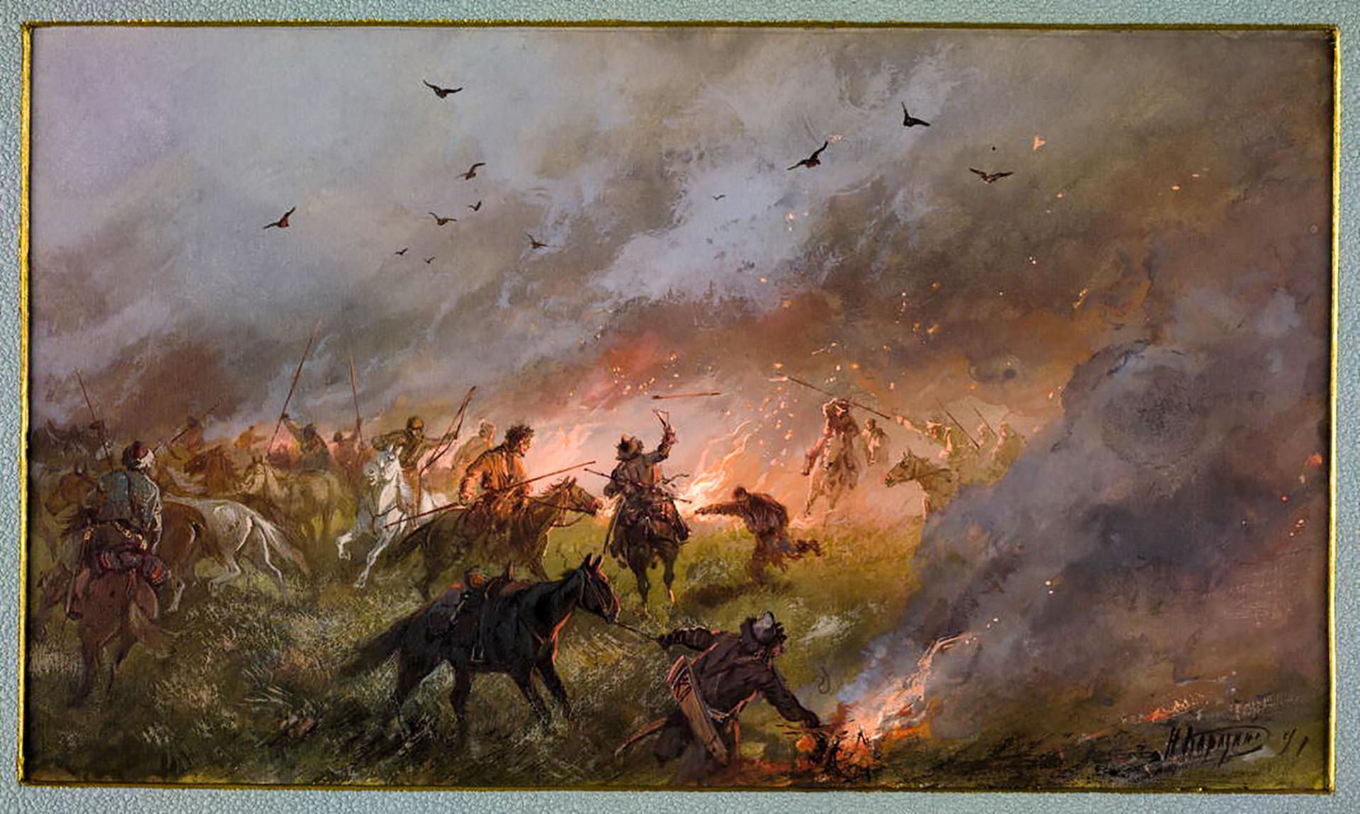 Las tropas de Pugachov luchan en Siberia, obra de N. Karazin.