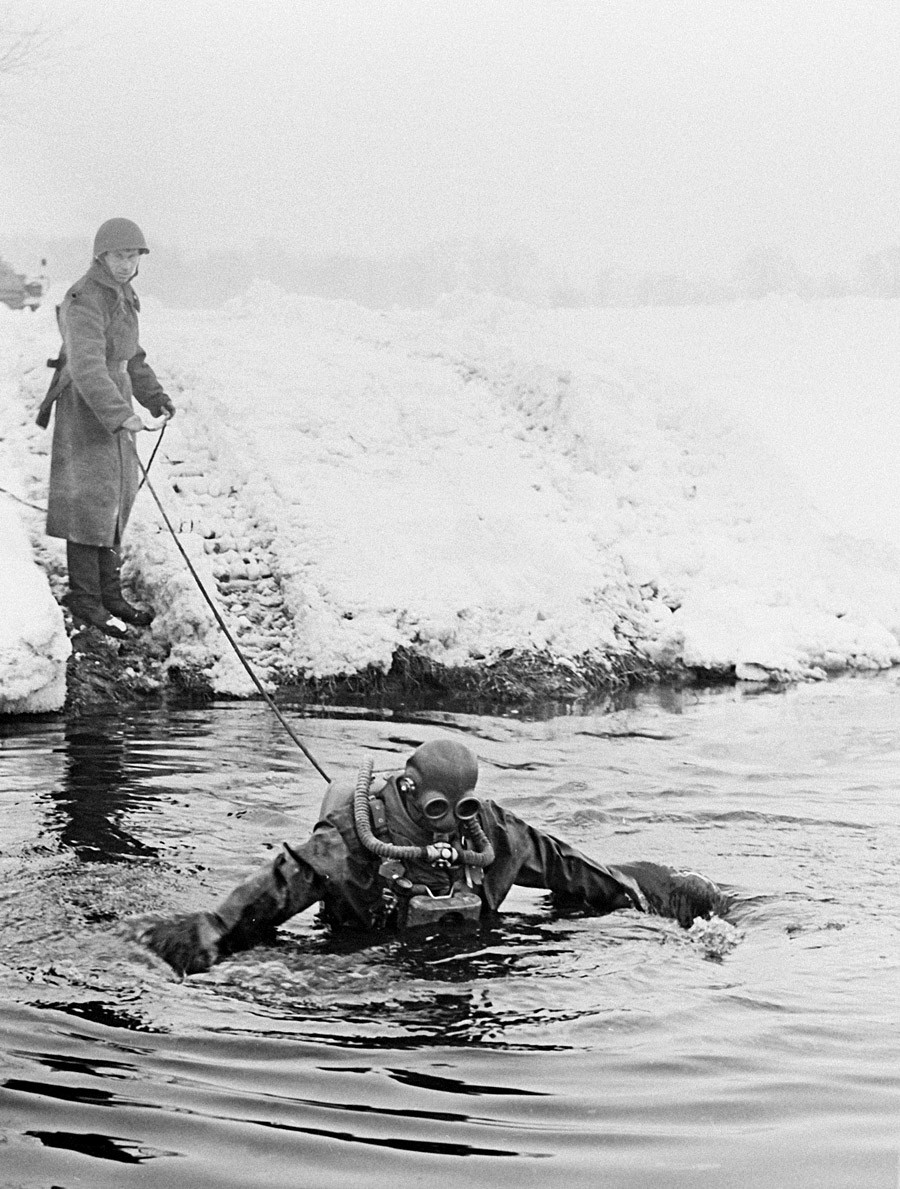 A Soviet frogman scout during the military drills in East Germany. 