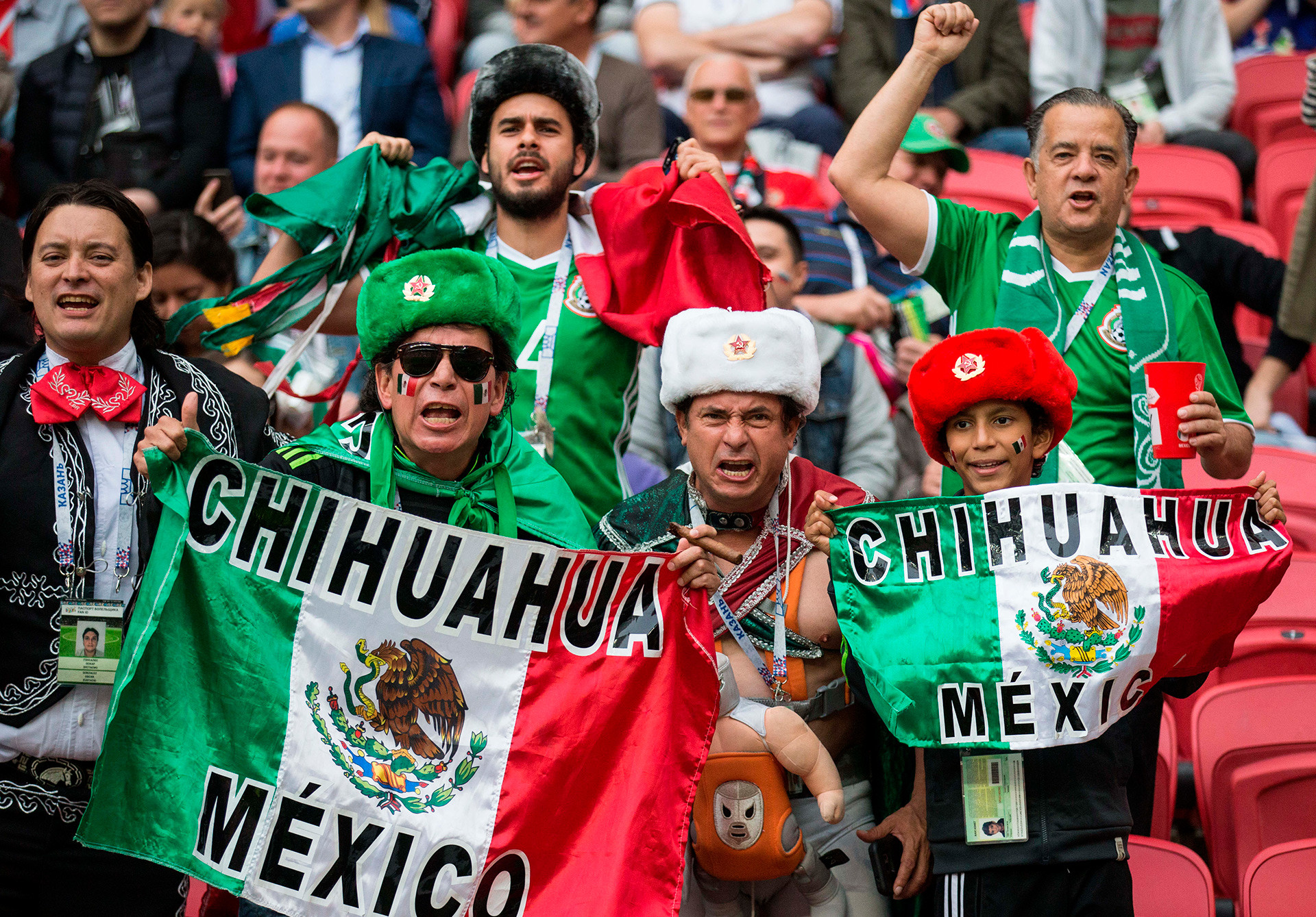 Fans cheer ahead of group A match between Russia and Mexico at the 2017 FIFA Confederations Cup in Kazan.