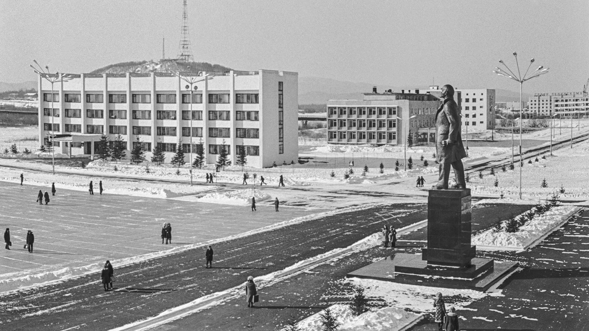 Praça Lênin, em Birobidjan, nos tempos da URSS.