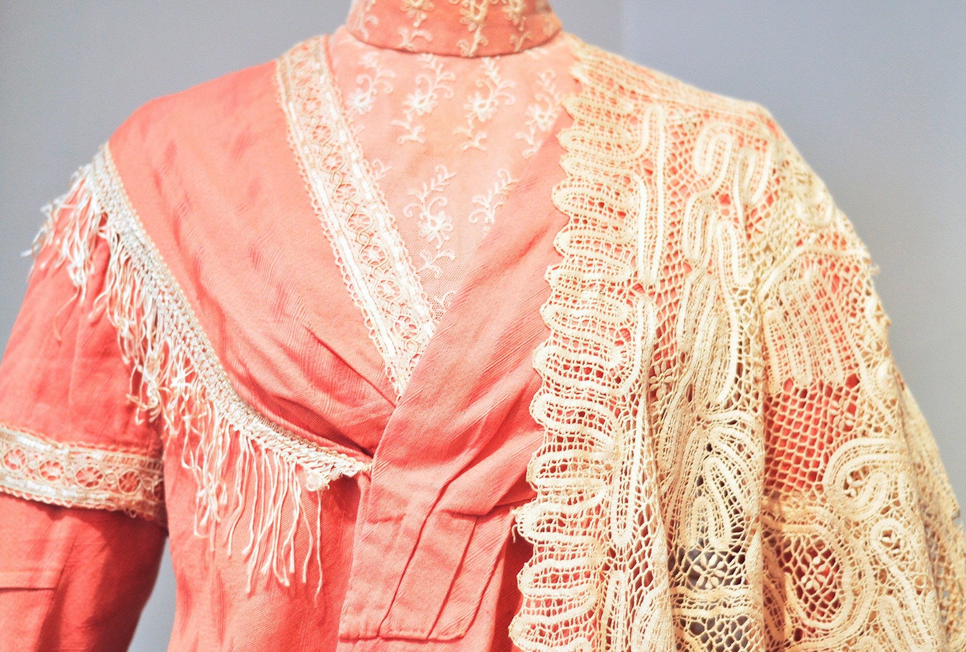 A vintage dress with lacy shawl, Museum of Lace.