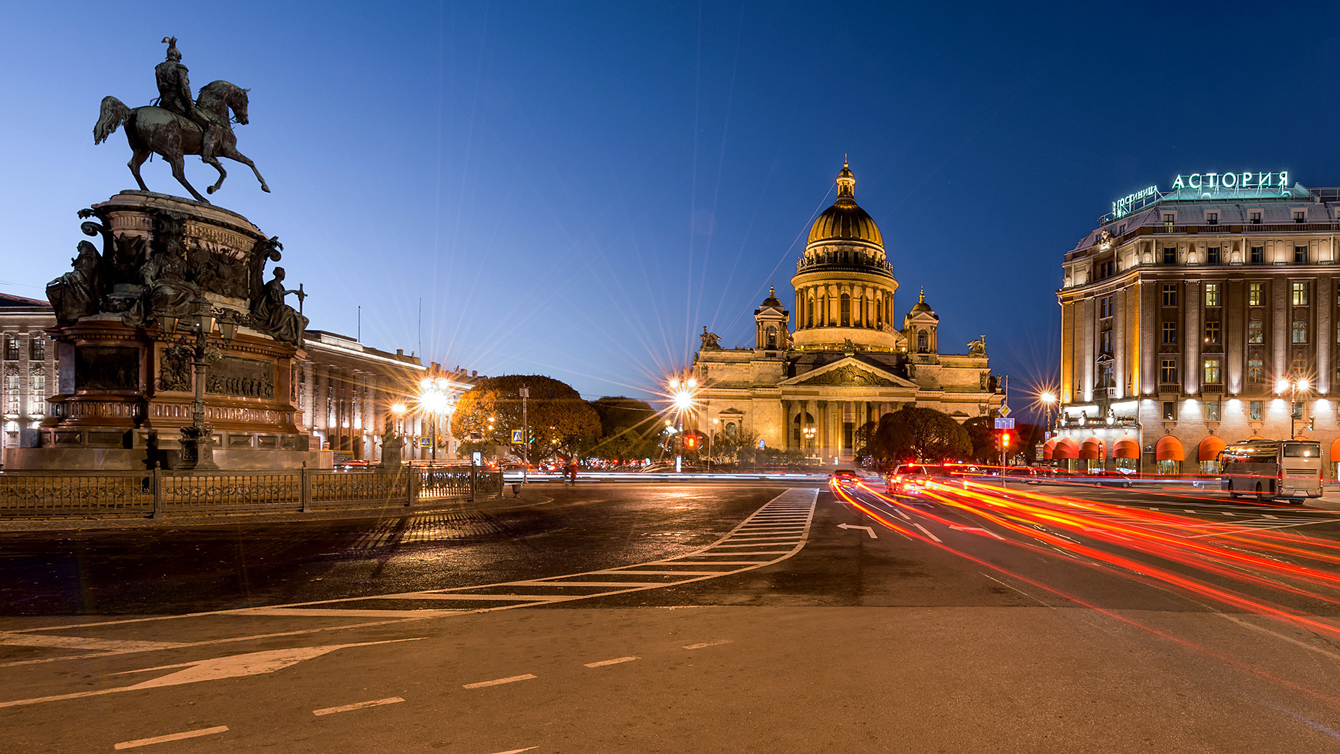 One of landmark of St. Petersburg is the area of Saint Isaac's cathedral and the monument of Emreror Nicholas I.