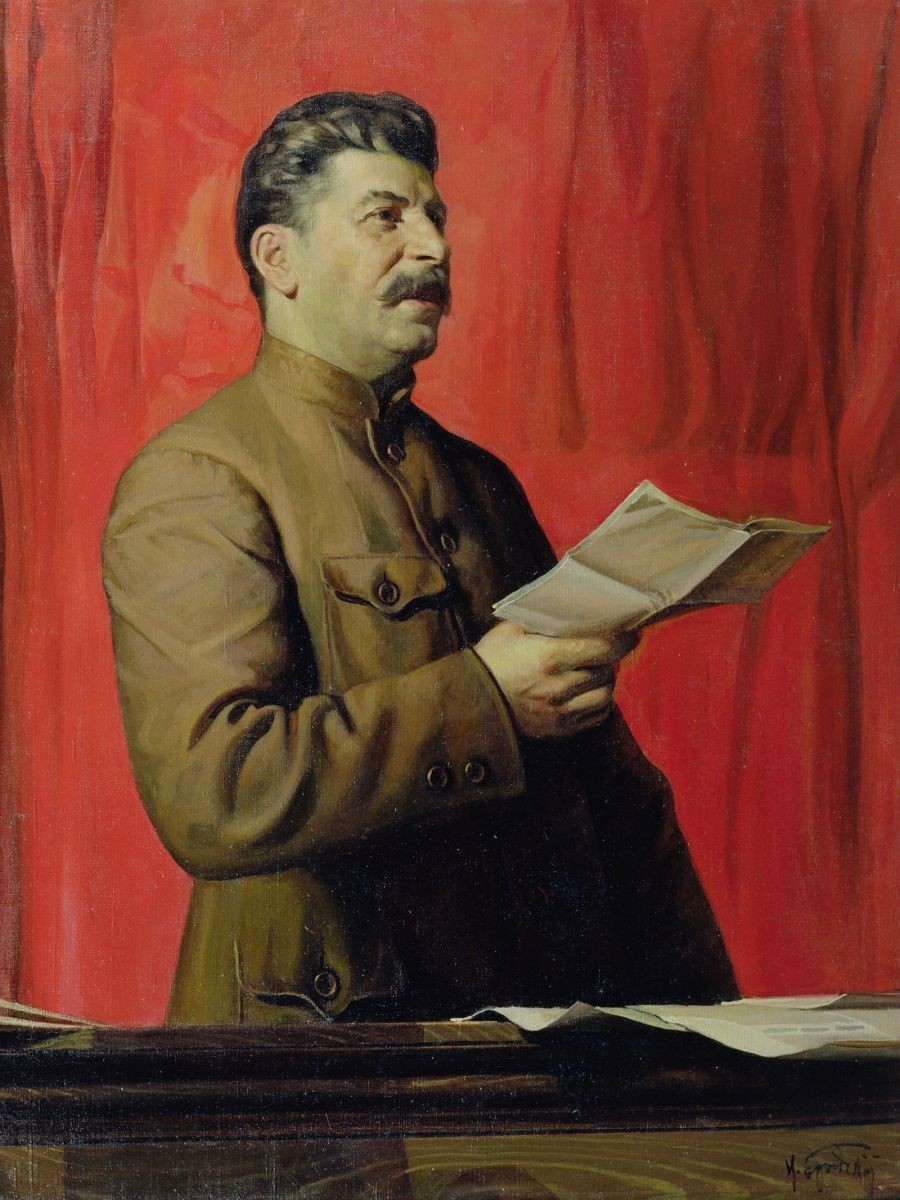 Stalin seria assassinado com projétil envenenado; na imagem, o líder soviético é retratado por Isaak Brodski.
