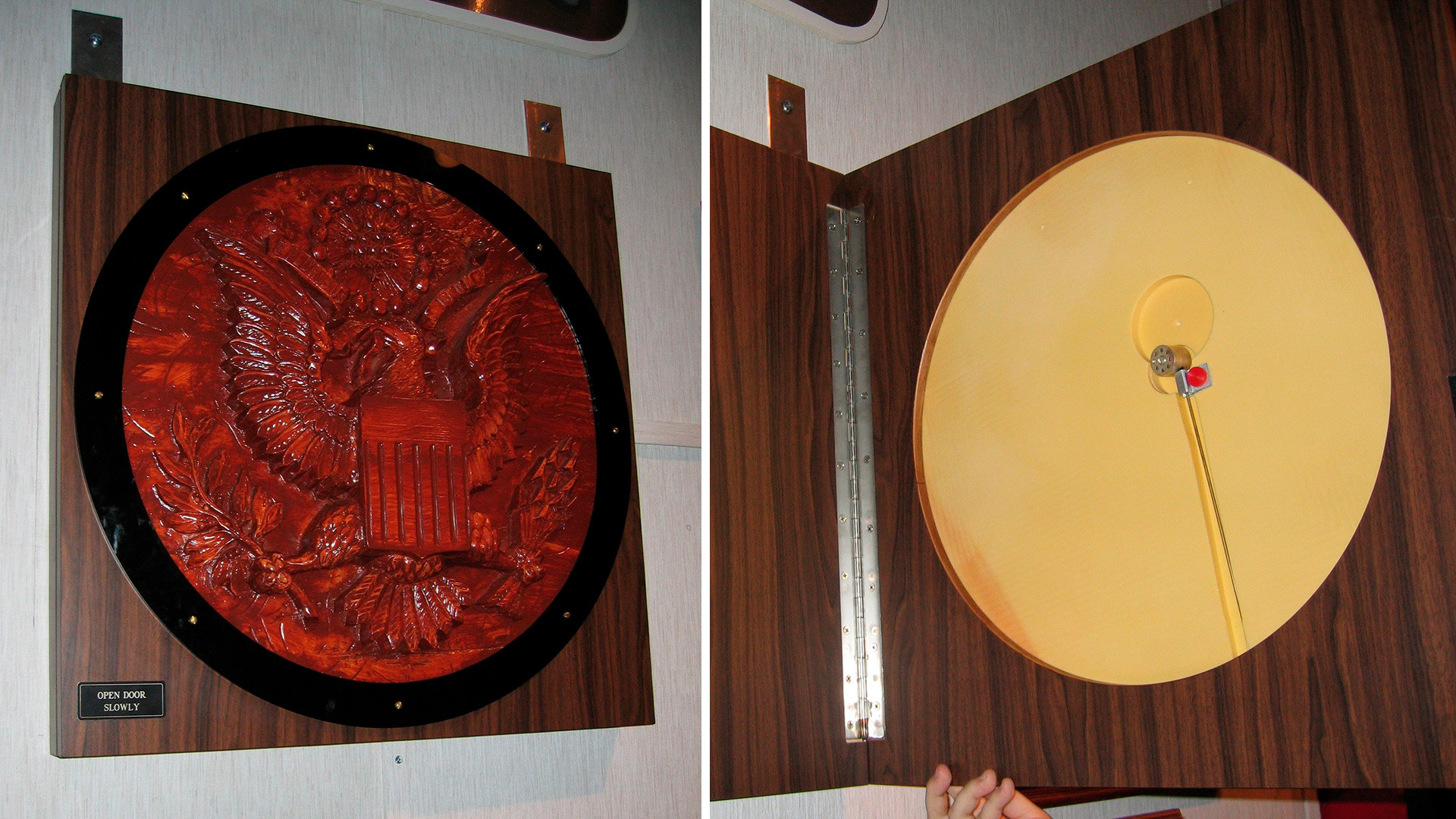 A replica of a bugged US Great Seal on display at the National Cryptologic Museum