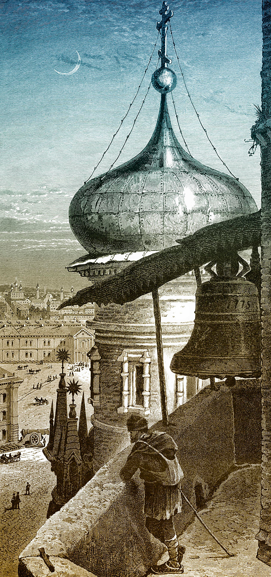 Historic drawing, view from the bell tower of Ivan the Great, 19th century