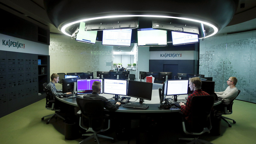 Employees of Russia's Kaspersky Lab work at the company's office in Moscow, Russia