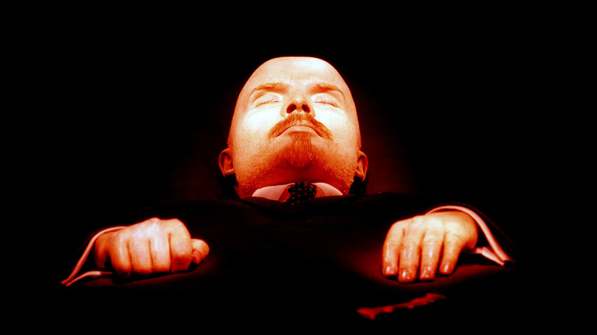 Lenin's body in the Mausoleum on Red Square
